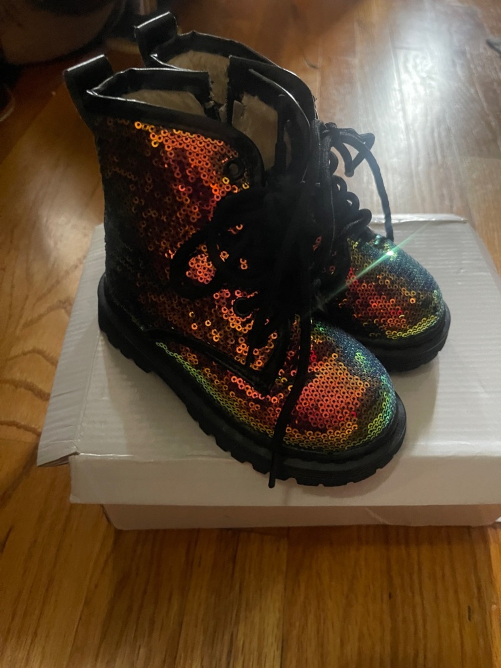 Lola + The Boys Kids Sequin Combat Boots - Multicolor size 27 (10)